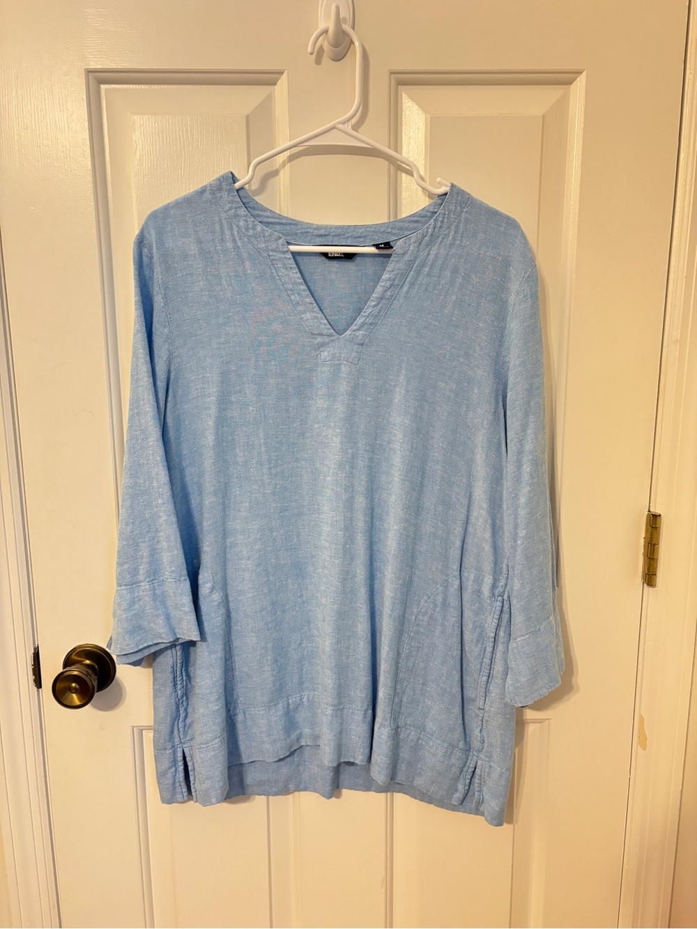 Lands' End Soft Sky Blue V-Neck Linen Blend Tunic